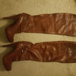 Brown over the knee platform boot
